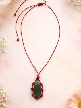 Handmade Agate Necklace| Boho Chic Crystal Pendant | Adjustable Red Cord Jewelry